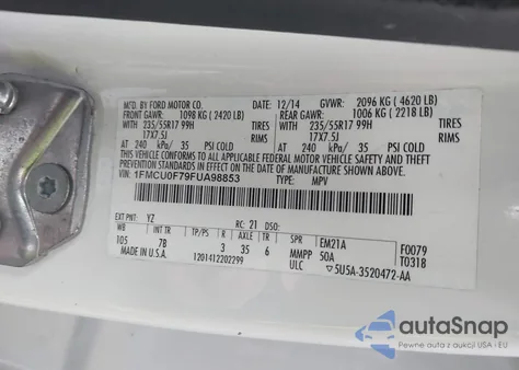 2015 Ford Escape S z USA, uszkodzony, nr VIN 1FMCU0F79FUA98853